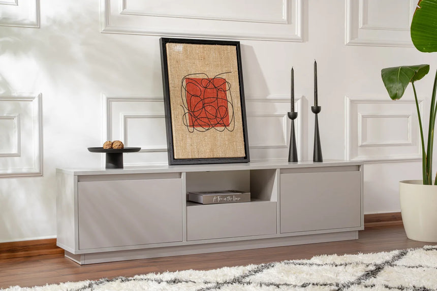 TV-Schrank Vanguard aus melaminbeschichteter Spanplatte in Grau, 160×29,5×42 cm von Hanah Home – Bild 3