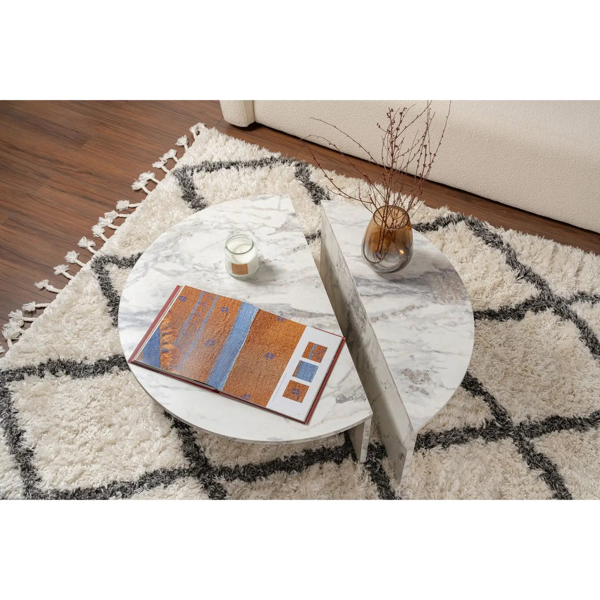 Couchtisch Orion aus Holz in Marmor-Optik, 90x60x30 cm – Bild 4