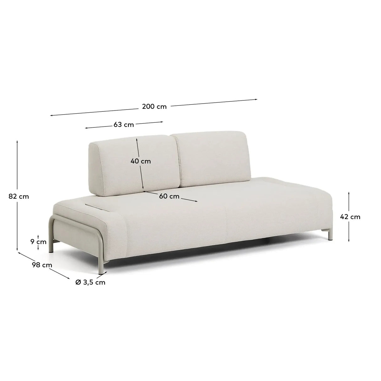 2-Sitzer-Modul Compo aus Chenille in Ecru mit beigem Metallgestell 200 cm FSC Mix Credit - ZEN ZONE Furniture