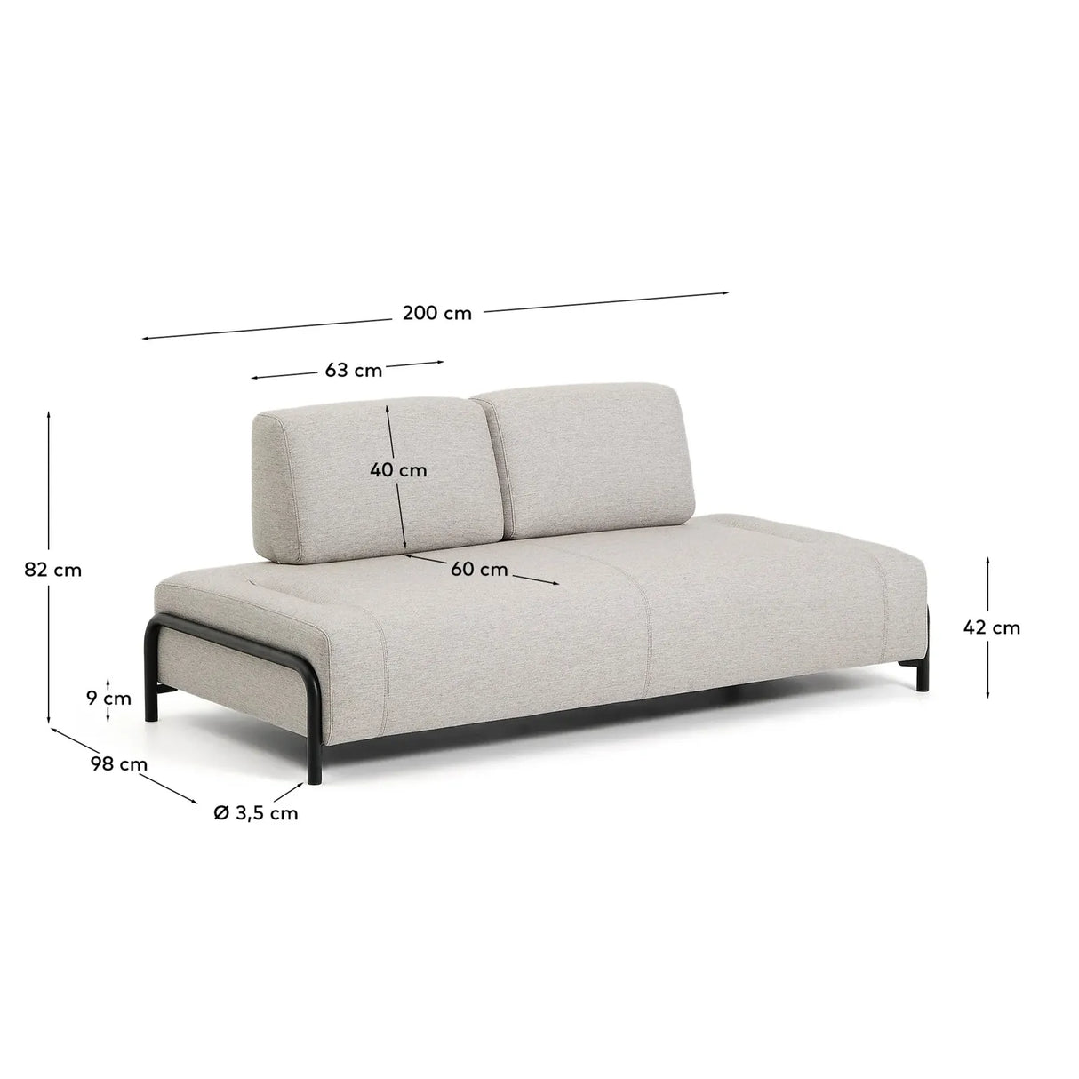 2-Sitzer-Modul Compo in Graubeige mit schwarzem Metallgestell 200 cm FSC Mix Credit - ZEN ZONE Furniture