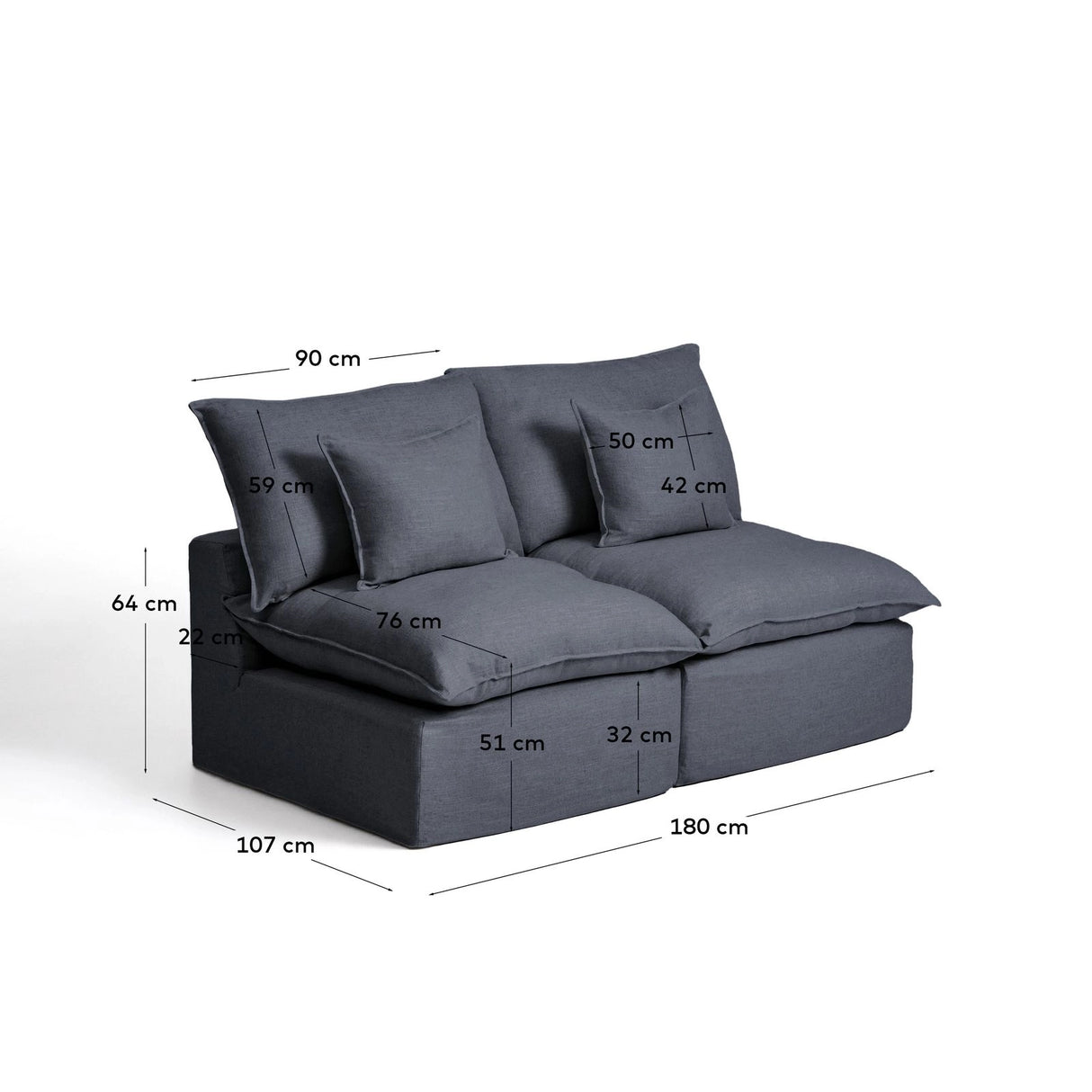 2-Sitzer-Modularsofa Anarela mit abnehmbarem Bezug aus Leinen und Viskose in Dunkelgrau, 180 cm, FSC Mix Credit von Kave Home – Bild 3