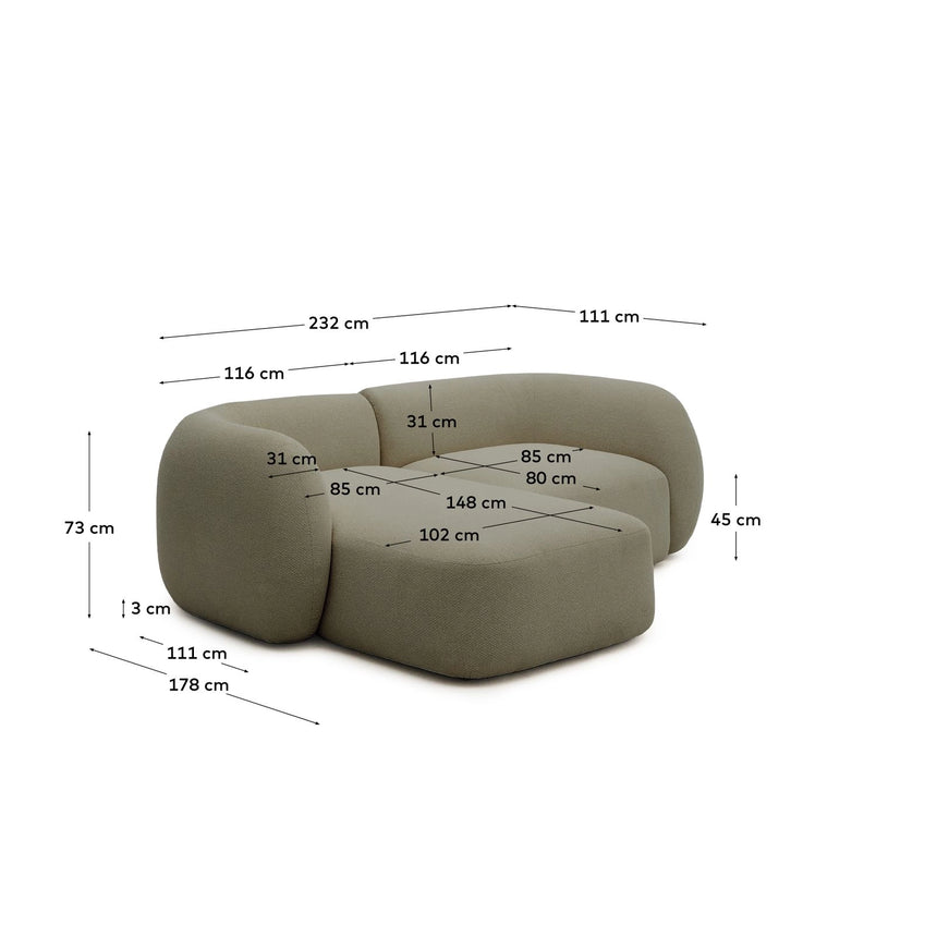2-Sitzer-Modularsofa Martina mit Chenille und Chaiselongue links 230 cm von Kave Home – Bild 3