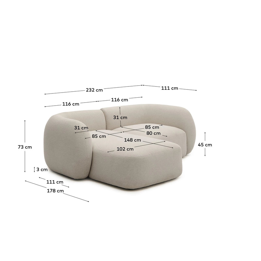 2-Sitzer-Modularsofa Martina mit Chenille und Chaiselongue links in Steinton 230 cm von Kave Home – Bild 3