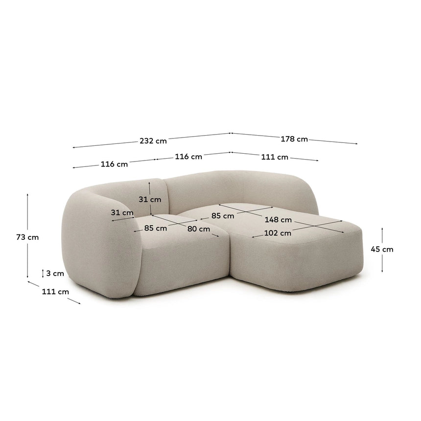2-Sitzer-Modularsofa Martina mit Chenille und Chaiselongue rechts in Steinton 230 cm von Kave Home – Bild 3
