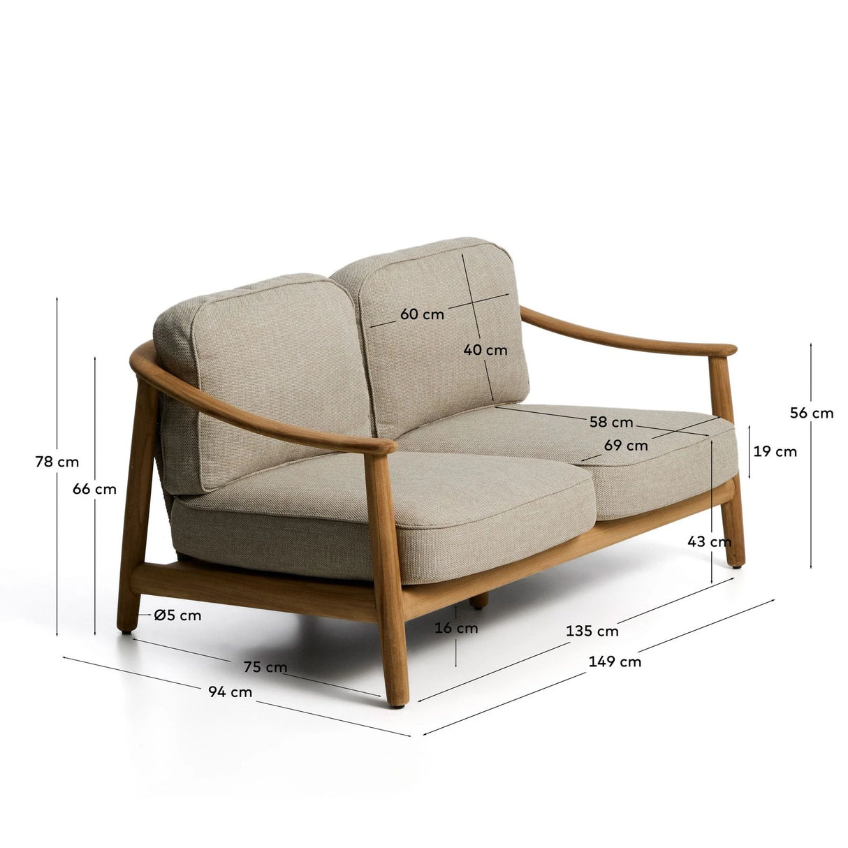 2-Sitzer Outdoor-Sofa Elunda aus massivem Teakholz, FSC 100 %, 149 cm von Kave Home – Bild 2