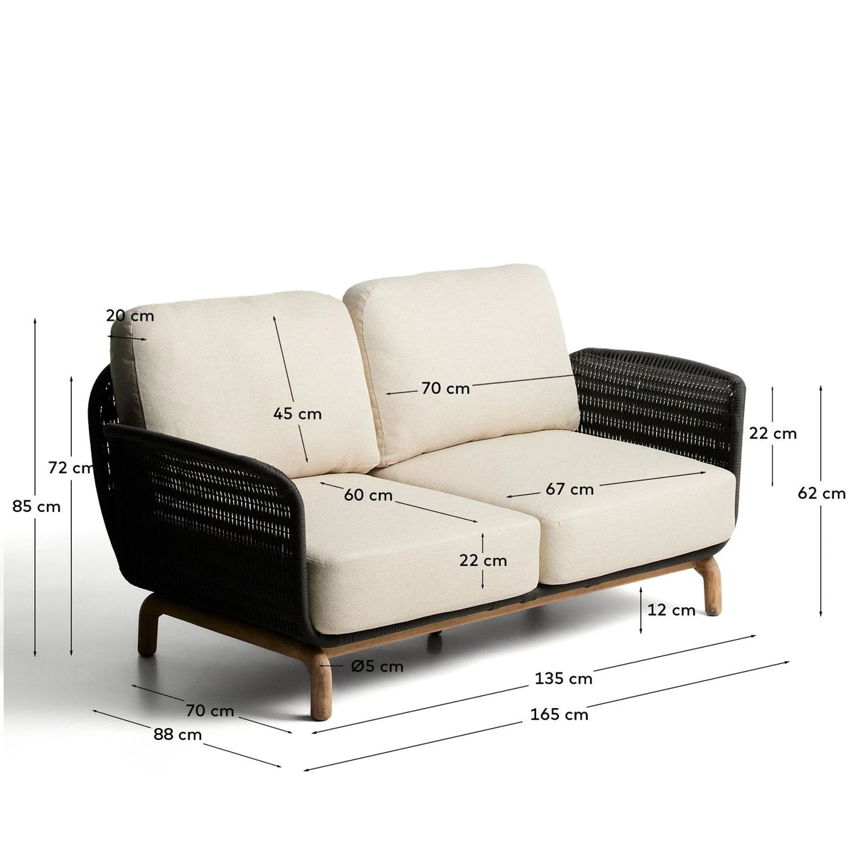 2-Sitzer-Sofa Alipa aus massivem Akazienholz und dunkelgrauem Seil, 165 cm von Kave Home – Bild 4