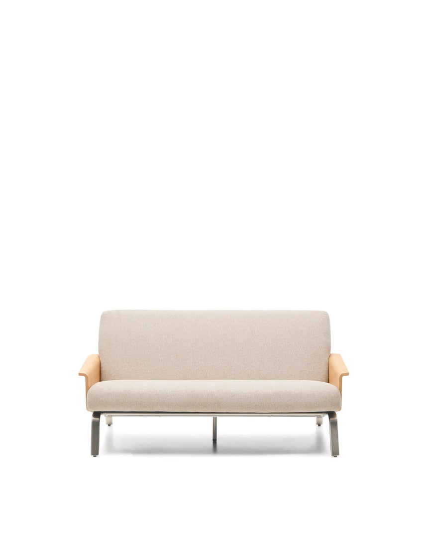 2-Sitzer-Sofa Amsen in Beige aus Eichensperrholz mit Beinen aus em gebürsteten Edelstahl 150 cm FSC 100 % von Kave Home – Produktbild 1