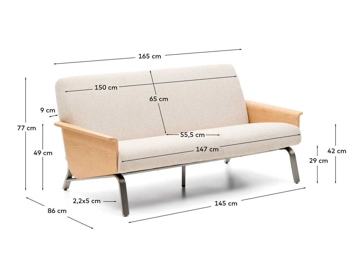 2-Sitzer-Sofa Amsen in Beige aus Eichensperrholz mit Beinen aus em gebürsteten Edelstahl 150 cm FSC 100 % von Kave Home – Produktbild 5
