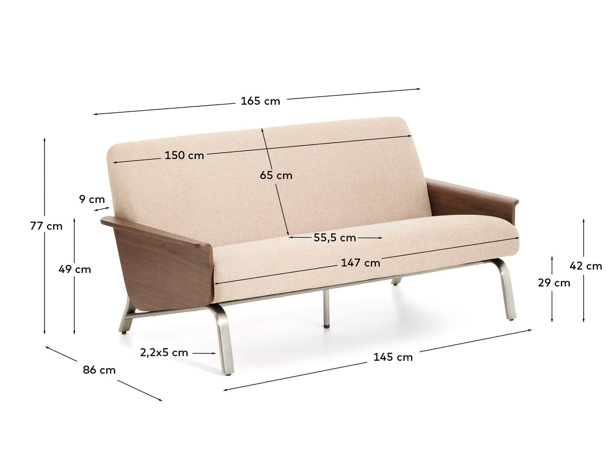 2-Sitzer-Sofa Amsen in Hellbraun aus Nussbaumsperrholz und Beinen aus em gebürsteten Edelstahl 150 cm FSC 100 % von Kave Home – Produktbild 4