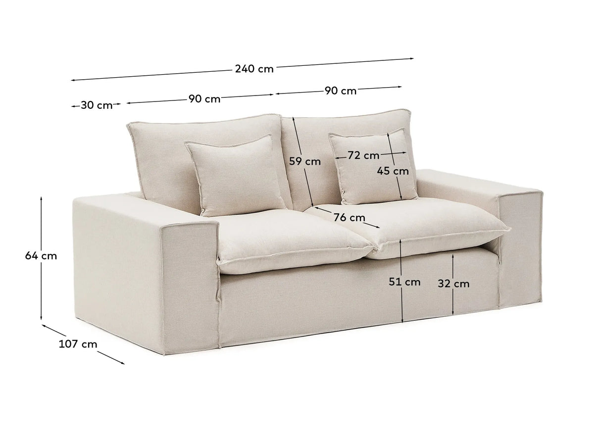 2-Sitzer Sofa Anarela mit abnehmbarem Bezug und beigen Leinenkissen 240 cm von Kave Home – Produktbild 4