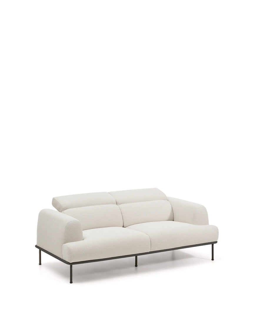 2-Sitzer-Sofa Aurum aus ecrufarbener Chenille mit verstellbarem Kopfteil und mattgrauer Metallbasis 210 cm FSC Mix Credit von Kave Home – Produktbild 10