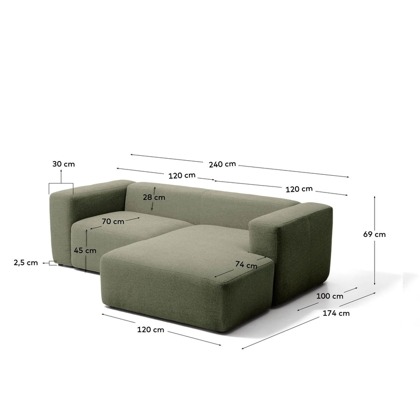2-Sitzer-Sofa Blok mit Chaiselongue rechts in moosgrüner Chenille, 240 cm, FSC Mix Credit von Kave Home – Bild 3