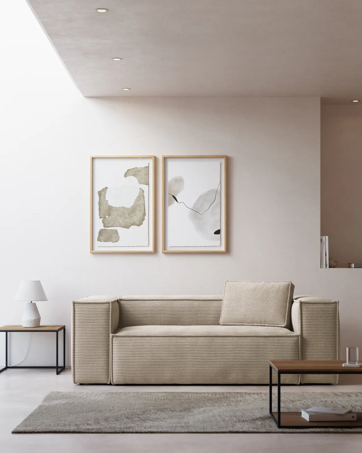 2-Sitzer-Sofa Blok mit dickem Cord in Naturfarbe 210 cm FSC Mix Credit von Kave Home – Produktbild 1