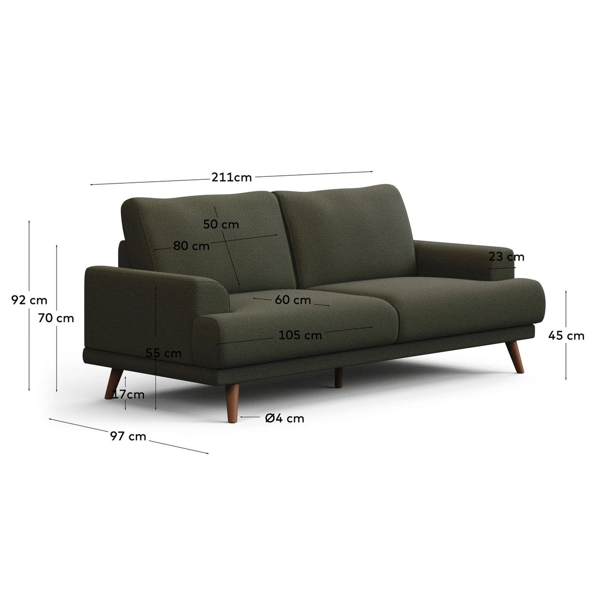 2-Sitzer-Sofa Karin aus dunkelgrüner Chenille mit Beinen aus massivem Buchenholz 210 cm von Kave Home – Produktbild 3