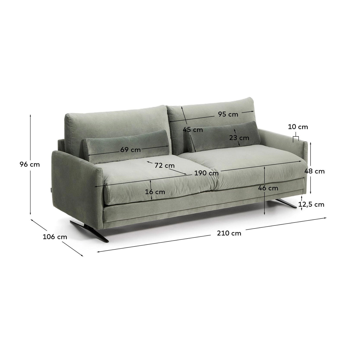 2-Sitzer-Sofa Veliro aus grünem Samt mit Stahlbeinen in schwarzer Ausführung, 210 cm FSC Mix Credit von Kave Home – Bild 4