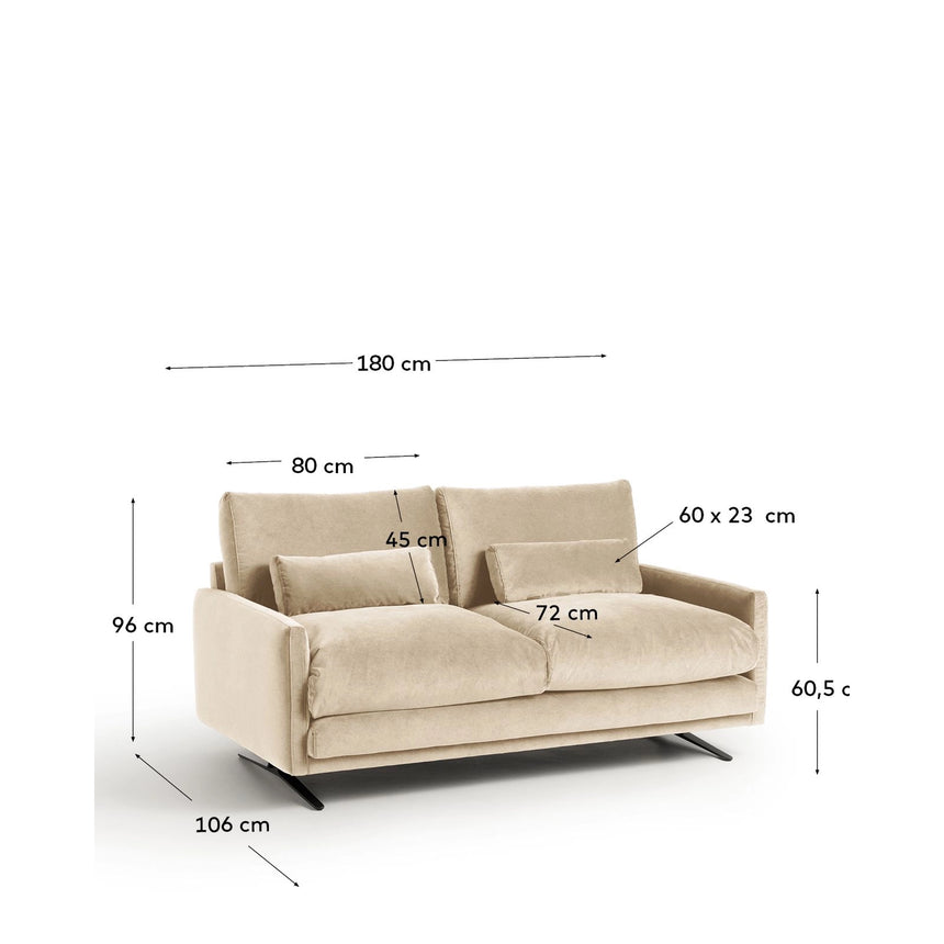 2-Sitzer-Sofa Veliro aus perlfarbenem Samt mit Stahlbeinen in schwarzer Ausführung, 180 cm, FSC Mix Credit von Kave Home – Bild 3