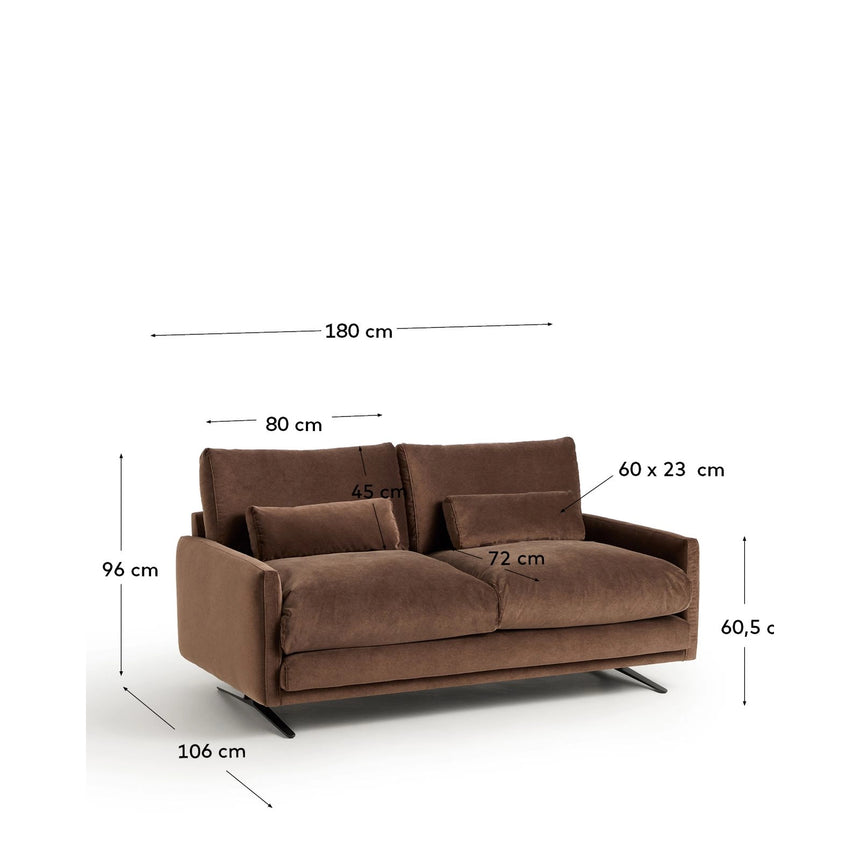 2-Sitzer-Sofa Veliro aus schokoladenbraunem Samt mit Stahlbeinen in schwarzer Ausführung, 180 cm, FSC Mix Credit von Kave Home – Bild 3
