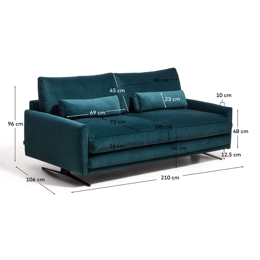 2-Sitzer-Sofa Veliro, schwer entflammbar, mit Samt und Stahlbeinen mit schwarzem Finish, 210 cm, FSC Mix Credit von Kave Home – Bild 3