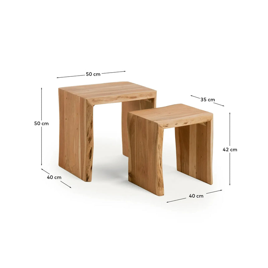 2er-Set Beistelltische Lomiri aus massivem Akazienholz mit gebleichtem Finish 50 x 42 cm / 34 x 42 cm - ZEN ZONE Furniture