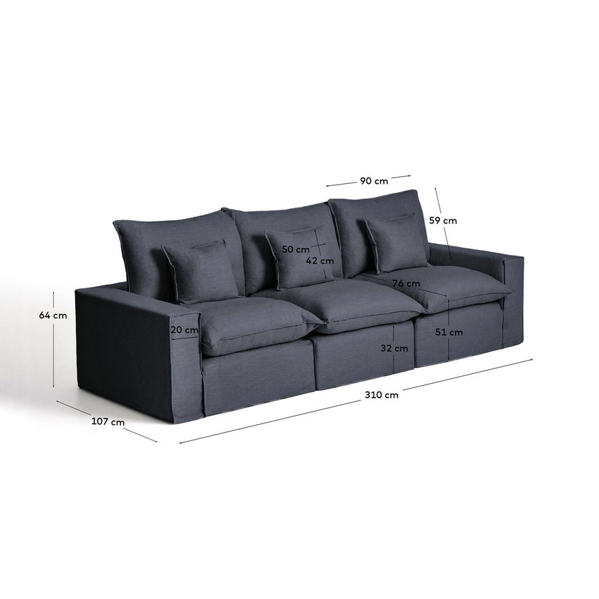 3-Sitzer-Modularsofa Anarela mit abnehmbarem Bezug aus Leinen und Viskose in Dunkelgrau, 310 cm, FSC Mix Credit von Kave Home – Bild 2