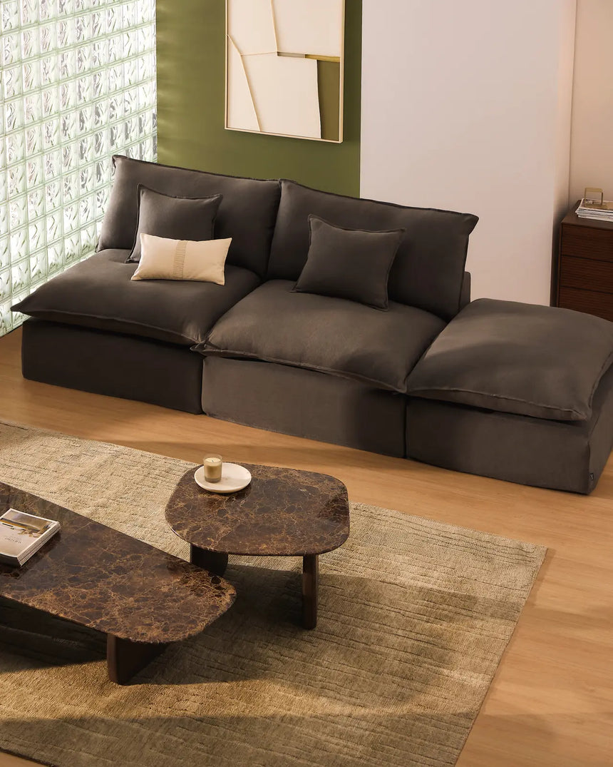 3-Sitzer-Modularsofa Anarela mit abnehmbarem Bezug und Randmodul aus 100 % Leinen in Taupe, 310 cm, FSC Mix Credit von Kave Home – Bild 2