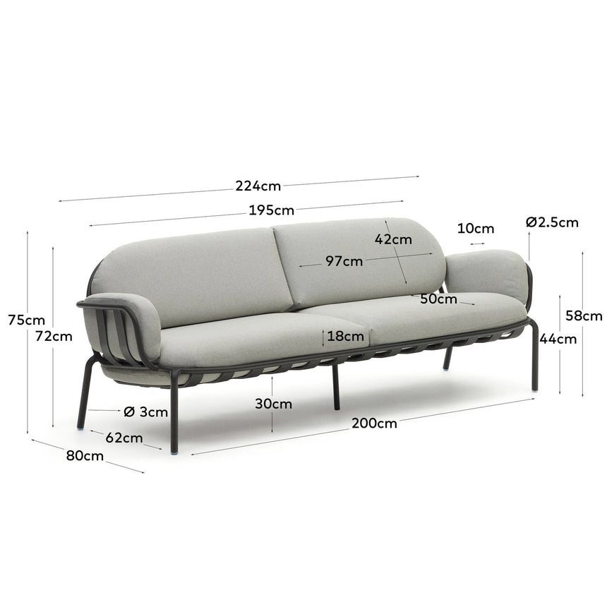 3-Sitzer-Outdoor-Sofa Joncols mit Bezug in Grau aus Aluminium mit grün lackiertem Finish 225 cm von Kave Home – Bild 2