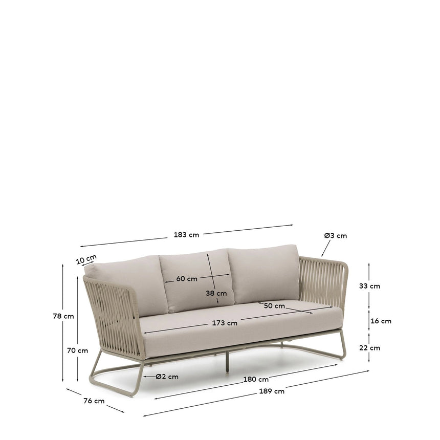 3-Sitzer-Outdoor-Sofa Saconca aus Seil und beige verzinktem Stahl 189 cm von Kave Home – Bild 2