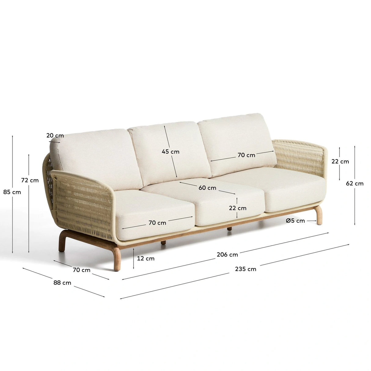 3-Sitzer-Sofa Alipa aus massivem Akazienholz und ecrufarbenem Seil, 235 cm von Kave Home – Bild 5
