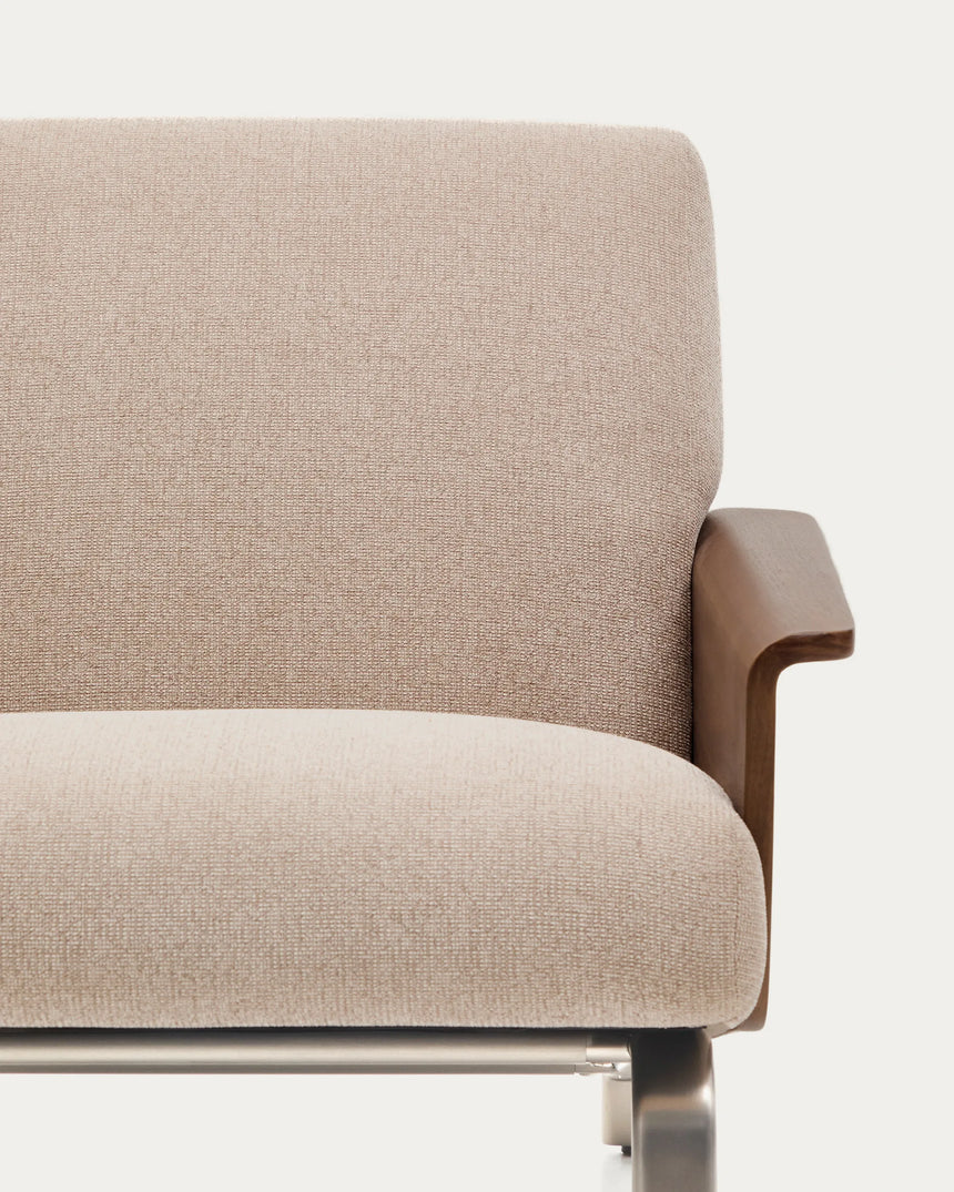 3-Sitzer-Sofa Amsen in Hellbraun aus Nussbaumsperrholz und Beinen aus em gebürsteten Edelstahl 190 cm FSC 100 % von Kave Home – Produktbild 7
