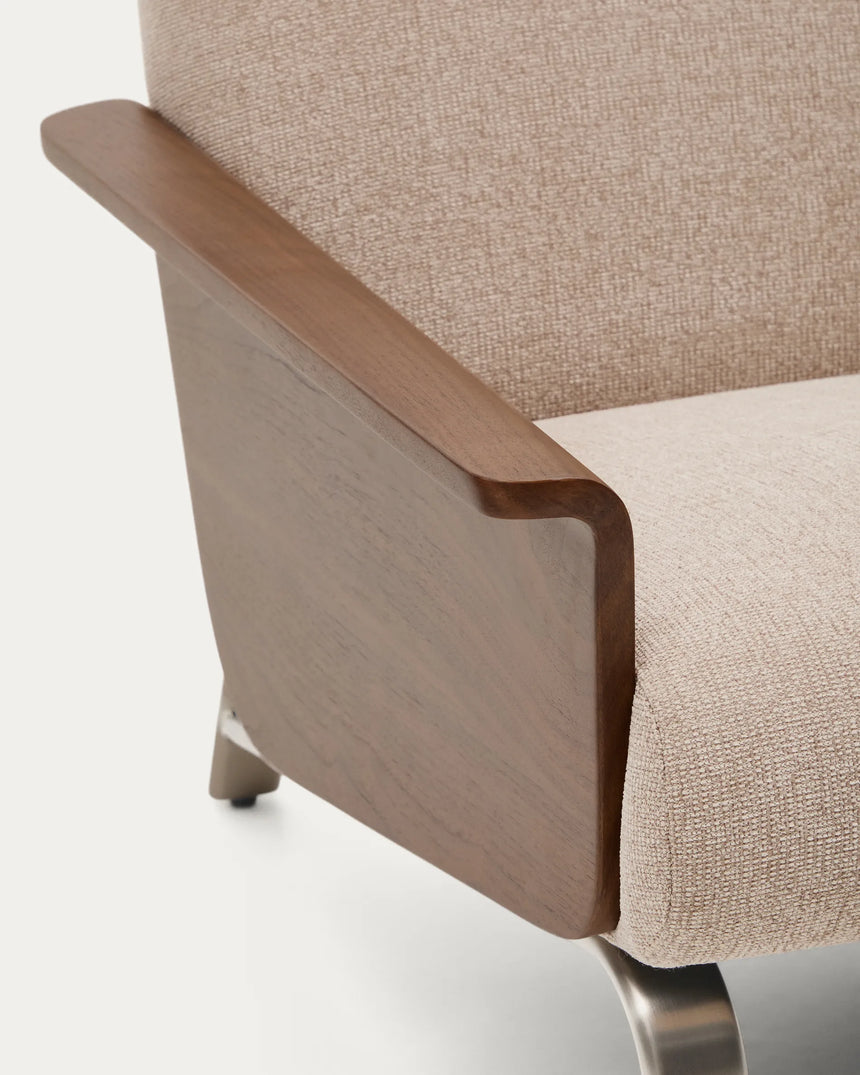 3-Sitzer-Sofa Amsen in Hellbraun aus Nussbaumsperrholz und Beinen aus em gebürsteten Edelstahl 190 cm FSC 100 % von Kave Home – Produktbild 8