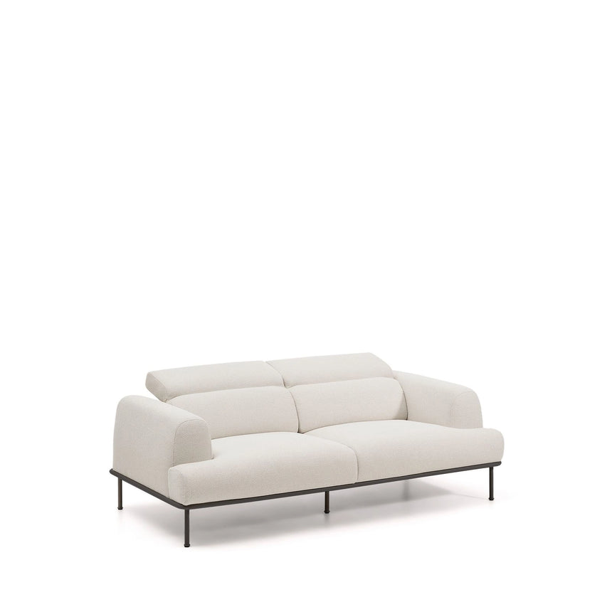 3-Sitzer-Sofa Aurum aus ecrufarbener Chenille mit verstellbarem Kopfteil und mattgrauer Metallbasis 234 cm FSC Mix Credit von Kave Home – Bild 13