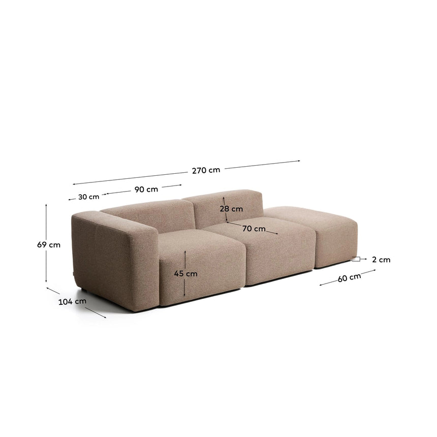 3-Sitzer-Sofa Blok mit Armlehne rechts und Pouf-Randmodul in brauner Chenille, 270 cm, FSC Mix Credit von Kave Home – Bild 2