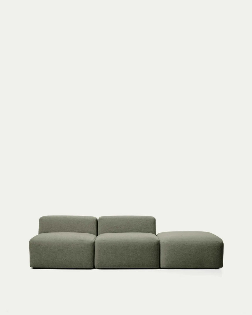3-Sitzer-Sofa Blok mit Pouf-Randmodul in moosgrüner Chenille, 270 cm, FSC Mix Credit von Kave Home – Bild 2