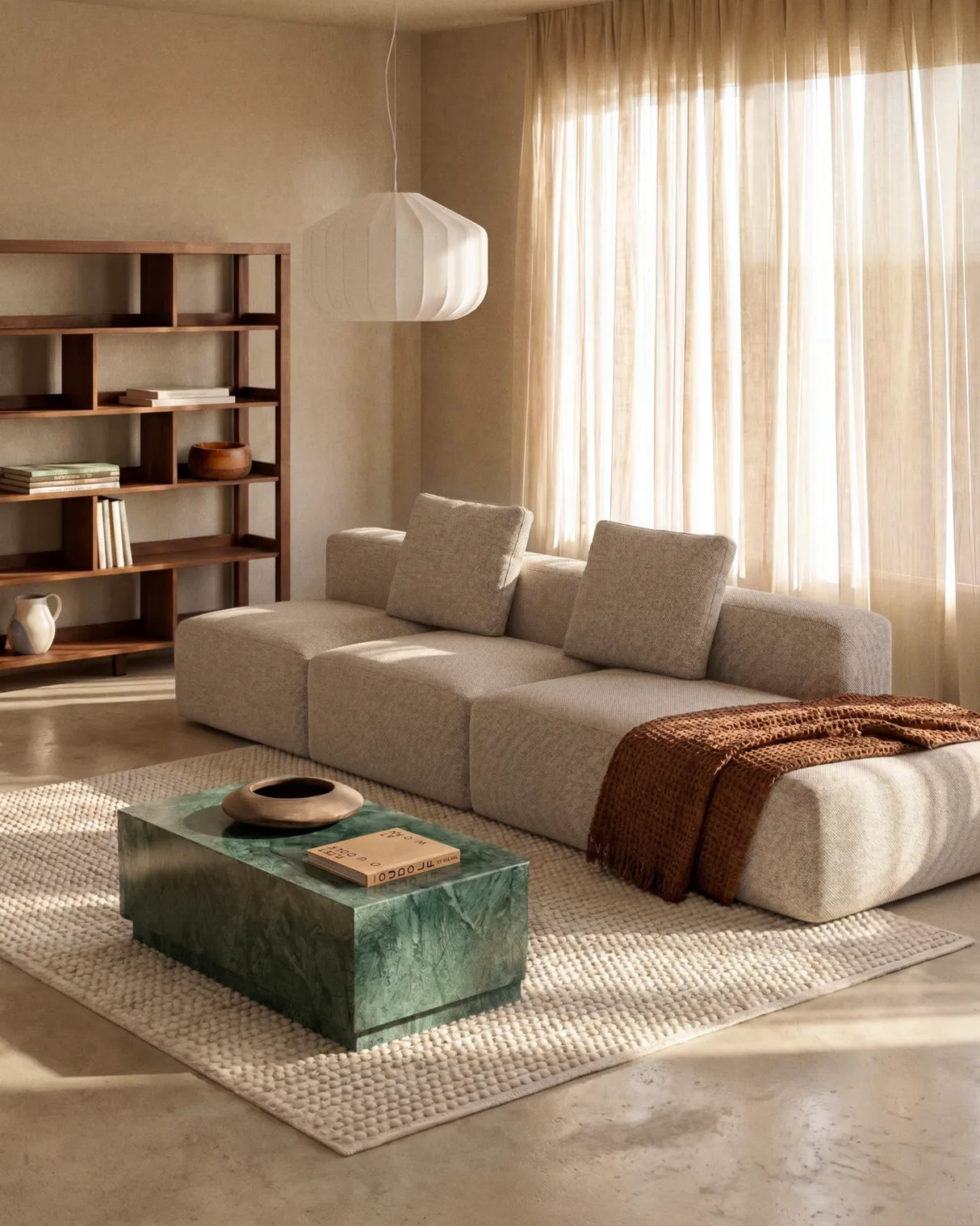 3-Sitzer-Sofa Blok mit Randmodul links in beiger Chenille, 325 cm, FSC Mix Credit von Kave Home – Bild 2