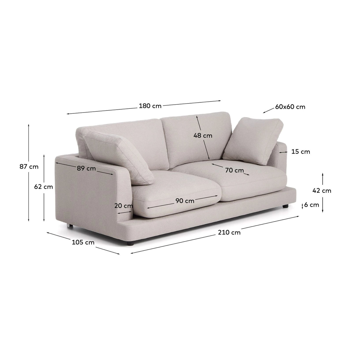 3-Sitzer-Sofa Gala aus grauem Micro-Bouclé FSC Mix Credit 210 cm von Kave Home – Produktbild 5
