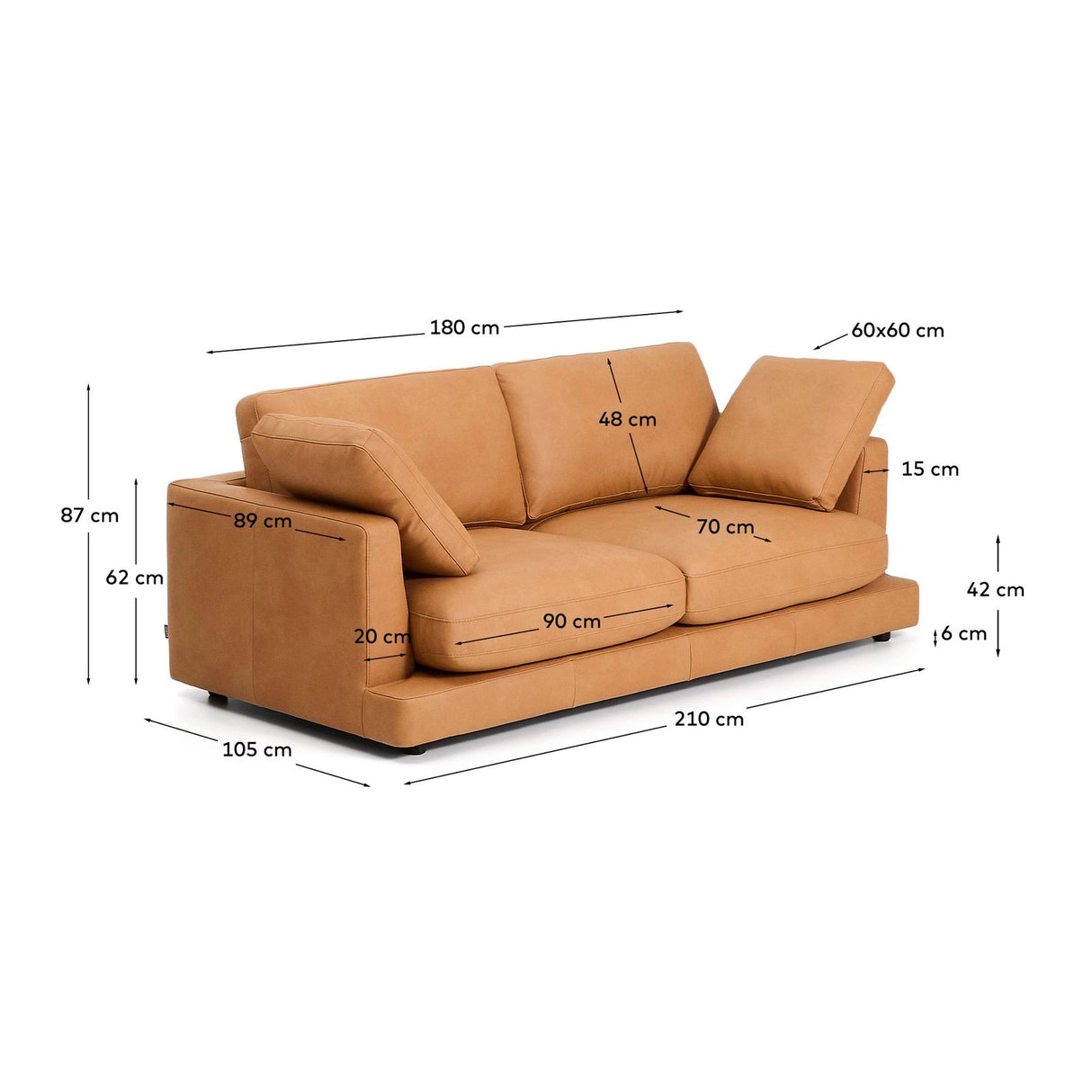 3-Sitzer-Sofa Gala in braunem Leder, 210 cm von Kave Home – Produktbild 4