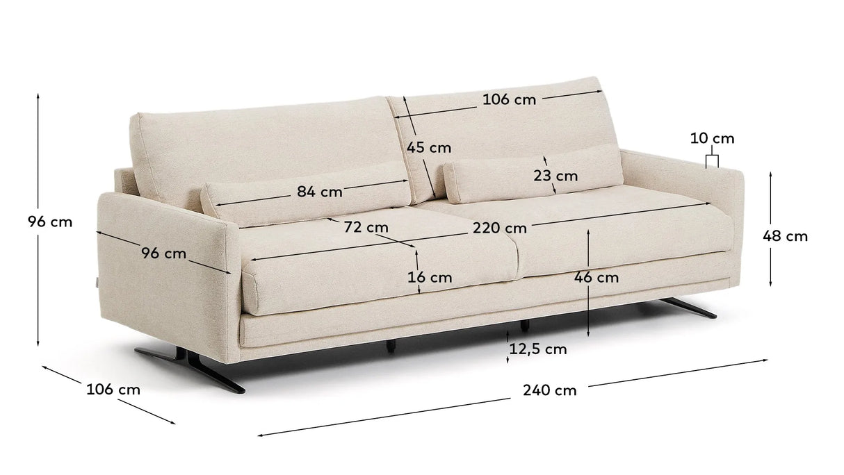 3-Sitzer-Sofa Veliro aus beiger Chenille mit schwarzen Stahlbeinen, 240 cm, FSC Mix Credit von Kave Home – Produktbild 4