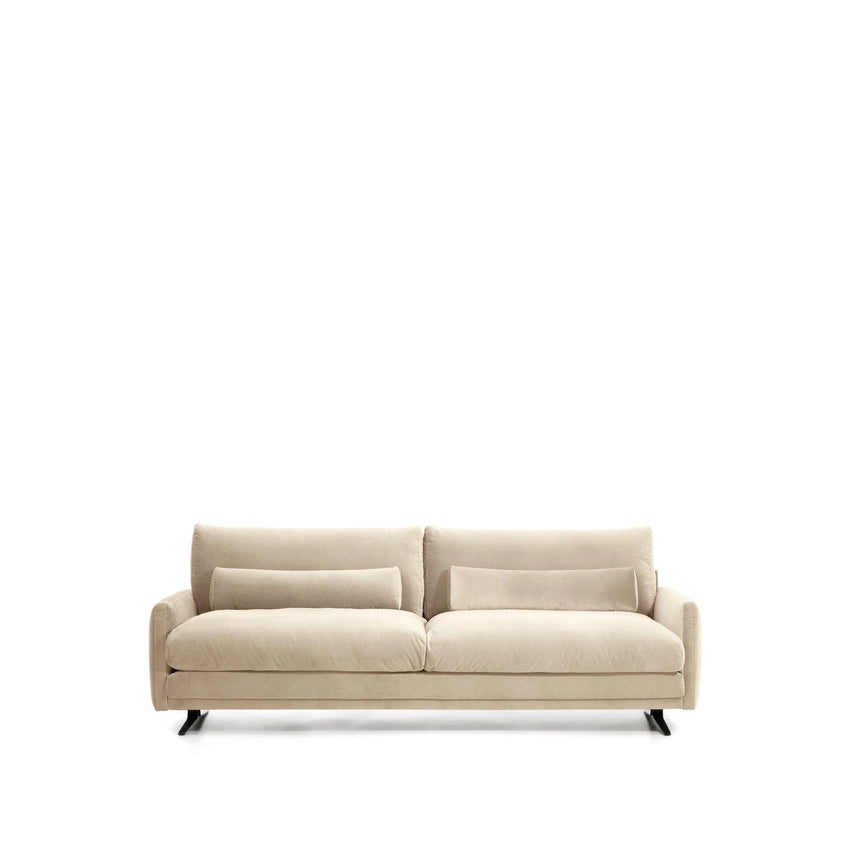 3-Sitzer-Sofa Veliro aus perlfarbenem Samt mit Stahlbeinen in schwarzer Ausführung, 240 cm FSC Mix Credit von Kave Home – Bild 1