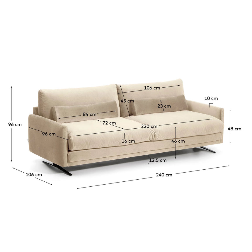 3-Sitzer-Sofa Veliro aus perlfarbenem Samt mit Stahlbeinen in schwarzer Ausführung, 240 cm FSC Mix Credit von Kave Home – Bild 3