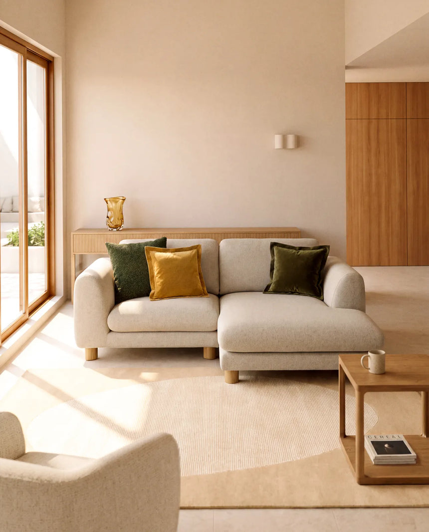 3-Sitzer Sofa Vera mit Chaiselongue links in Beige mit Beinen aus massivem Eschenholz mit natürlichem Finish, 232 cm, FSC Mix Credit von Kave Home – Bild 2