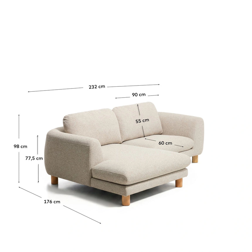 3-Sitzer Sofa Vera mit Chaiselongue links in Beige mit Beinen aus massivem Eschenholz mit natürlichem Finish, 232 cm, FSC Mix Credit von Kave Home – Bild 3