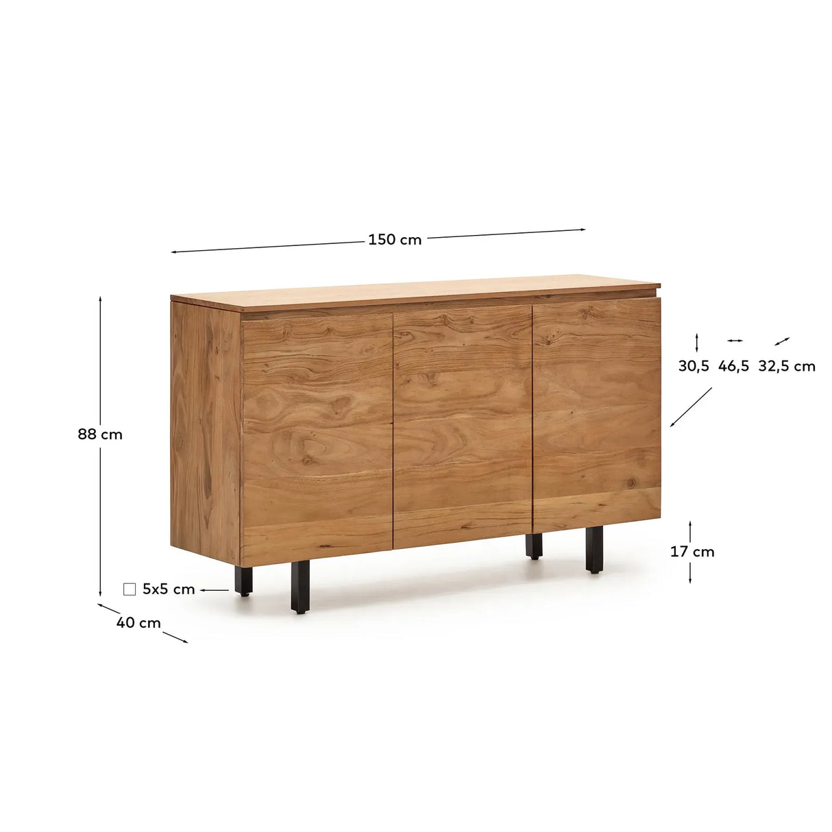 3-türiges Sideboard Uxue aus massivem Akazienholz mit gebleichtem Finish 150 x 88 cm - ZEN ZONE Furniture
