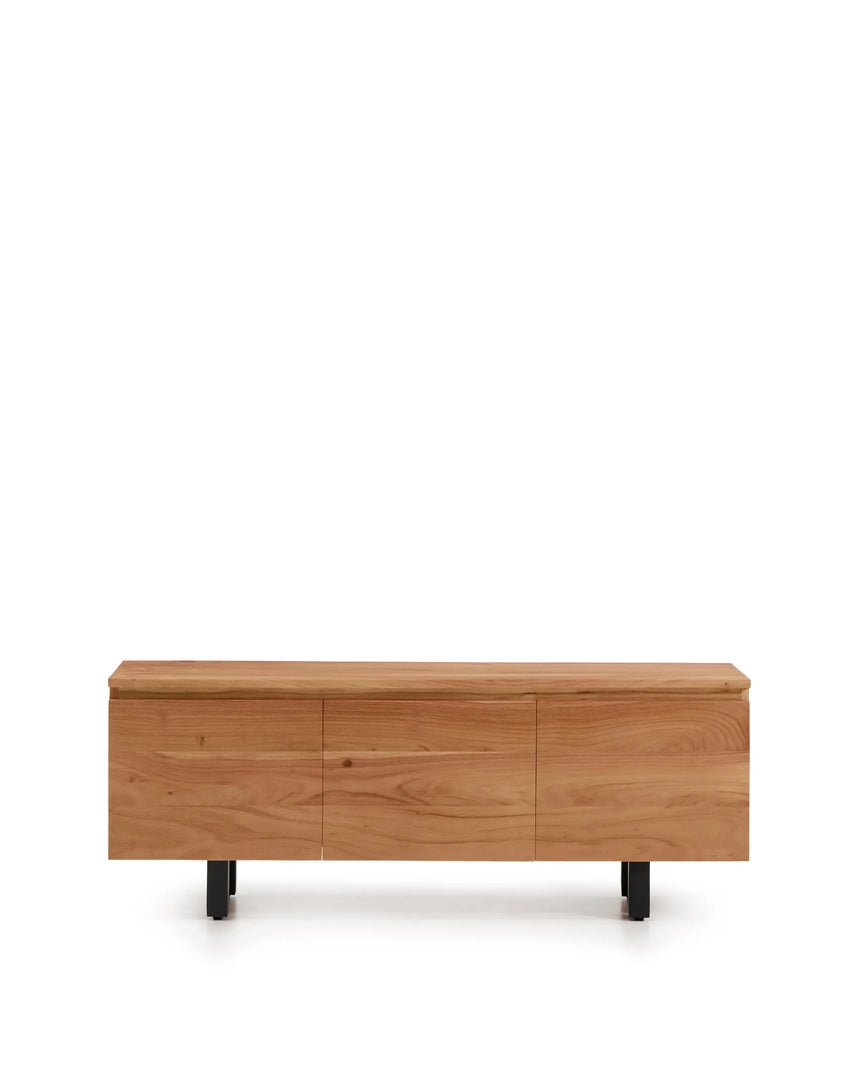 3-türiges TV-Möbel Uxue aus massivem Akazienholz mit gebleichtem Finish 150 x 58 cm von Kave Home – Produktbild 1