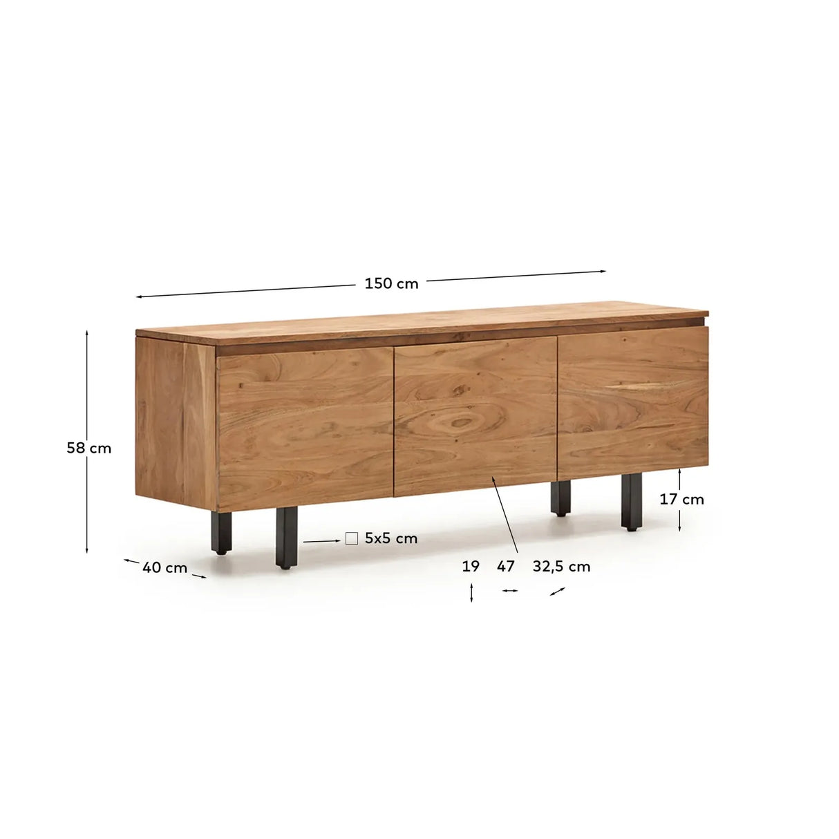 3-türiges TV-Möbel Uxue aus massivem Akazienholz mit gebleichtem Finish 150 x 58 cm - ZEN ZONE Furniture