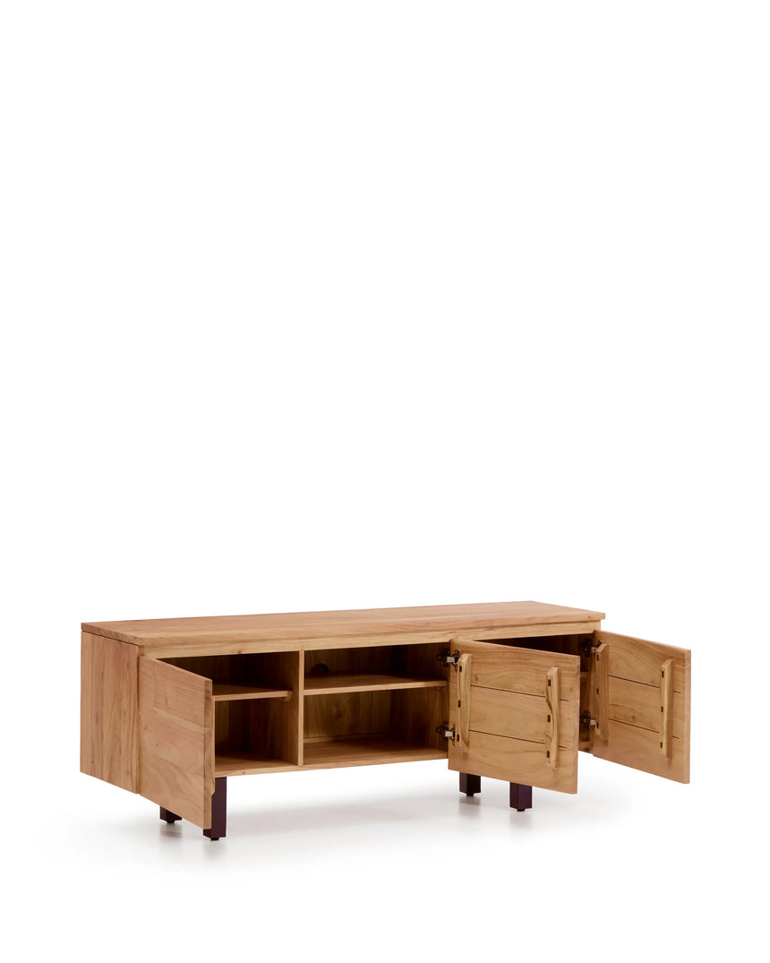 3-türiges TV-Möbel Uxue aus massivem Akazienholz mit gebleichtem Finish 150 x 58 cm von Kave Home – Produktbild 4