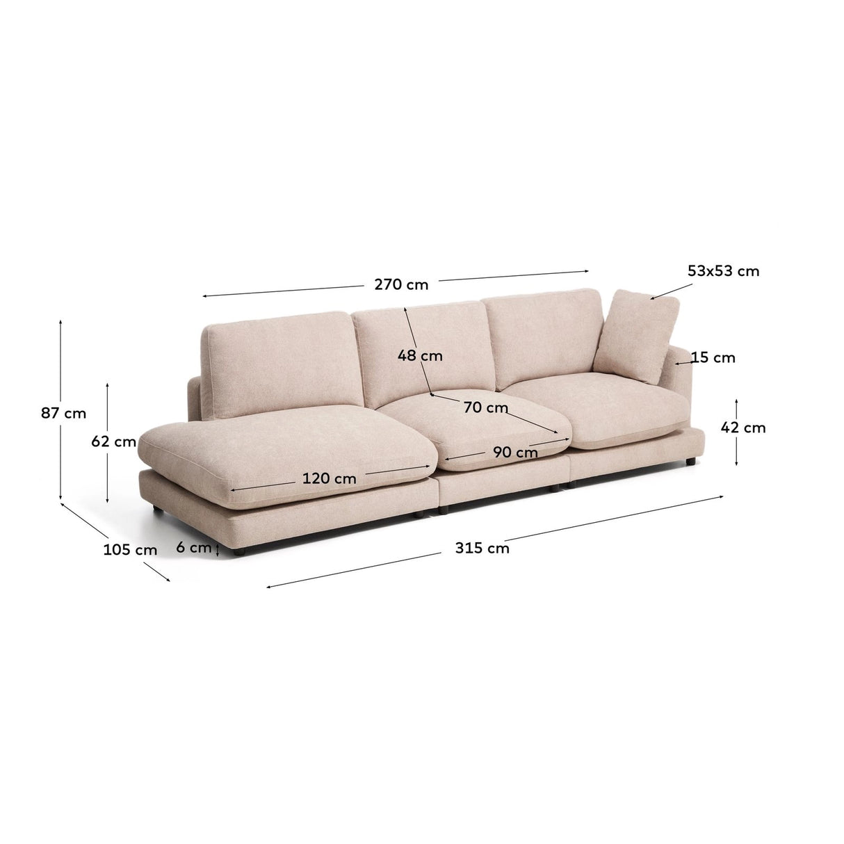 4-Sitzer-Modularsofa Gala mit Randmodul links aus Microbouclé oder Chenille, FSC Mix Credit, 315 cm von Kave Home – Bild 2