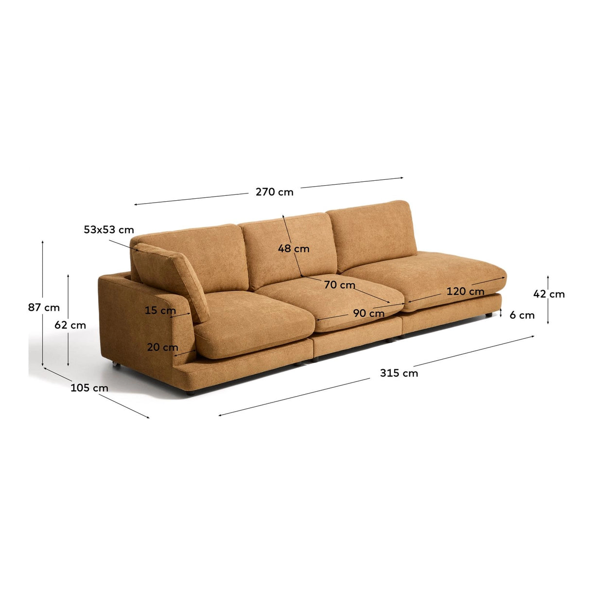 4-Sitzer-Modularsofa Gala mit Randmodul rechts aus senfgelbem Microbouclé, FSC Mix Credit, 315 cm von Kave Home – Bild 2