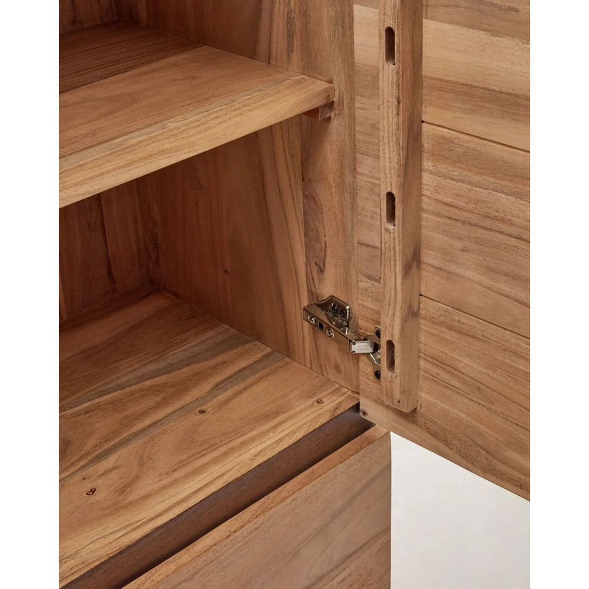 4-türiges Highboard Uxue aus massivem Akazienholz mit gebleichtem Finish und schwarzem Stahl 100 x 155 cm von Kave Home – Bild 10