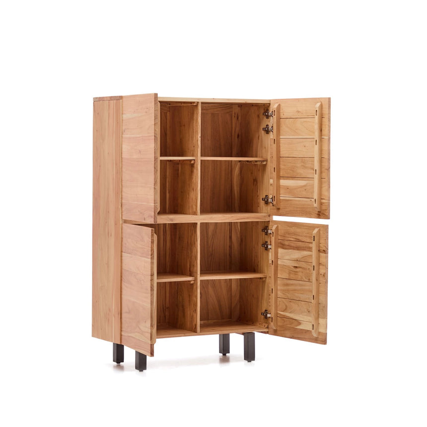 4-türiges Highboard Uxue aus massivem Akazienholz mit gebleichtem Finish und schwarzem Stahl 100 x 155 cm von Kave Home – Bild 5
