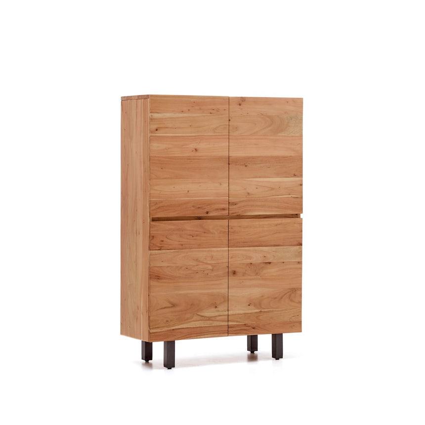 4-türiges Highboard Uxue aus massivem Akazienholz mit gebleichtem Finish und schwarzem Stahl 100 x 155 cm von Kave Home – Bild 6